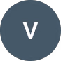 Circular dark gray icon with a white uppercase letter V in the center.
